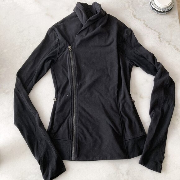 Lululemon Bhakti Jacket, black asymmetrical zip up jacket / sweater, thumbholes - Picture 3 of 5